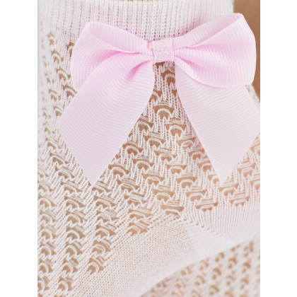 Podkolanówki bawełniane / Ażurowe z kokardą NOVITI - RÓŻOWE